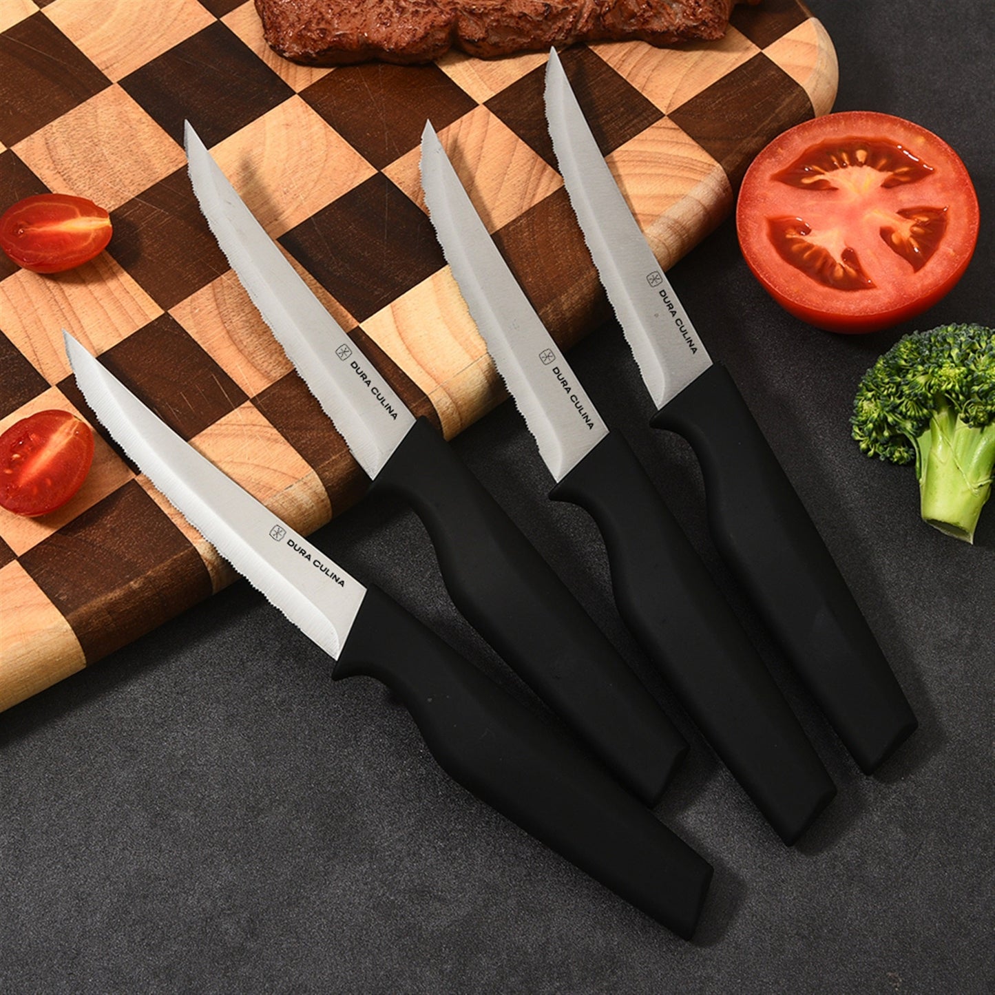 4-Piece Steak Knife Set - High Carbon Stainless Steel Serrated Blades with Ergonomic Handles, 4.5” Premium Kitchen Knives for Dining-1